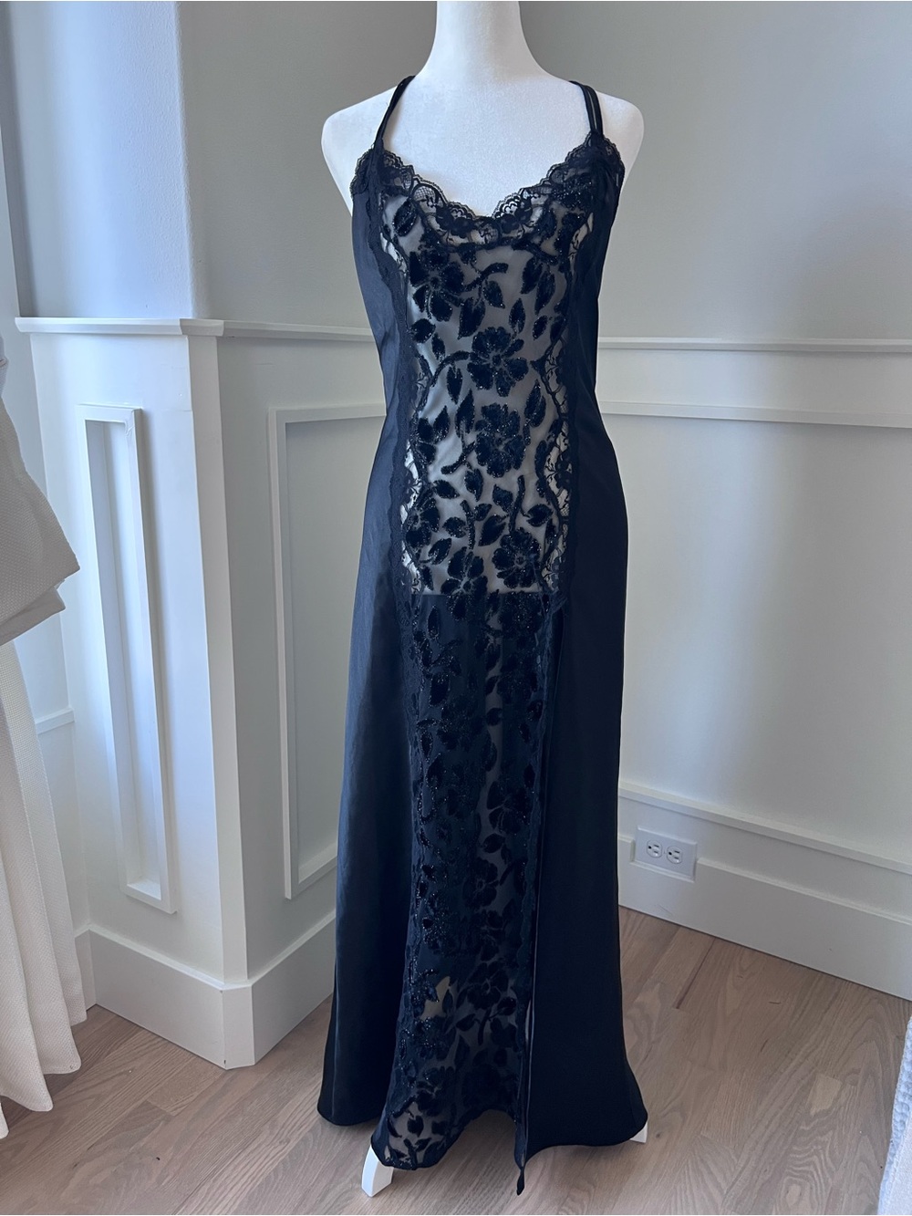 Frederick's of Hollywood Vintage Black Lace-Overlay Maxi Dress